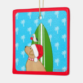 Santa Gele Lab Surfplank Hond Kerst Ornament (Links)