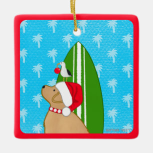 Santa Gele Lab Surfplank Hond Kerst Ornament