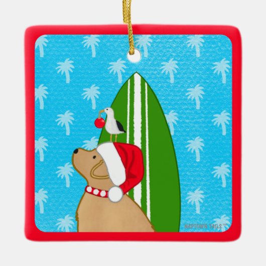 Santa Gele Lab Surfplank Hond Kerst Ornament (Voorkant)