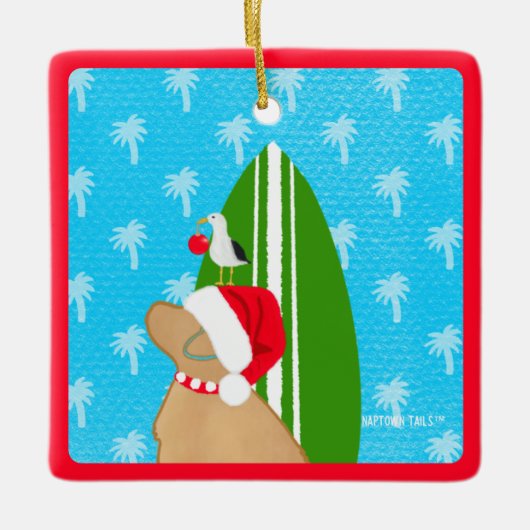 Santa Gele Lab Surfplank Hond Kerst Ornament (Voorkant)