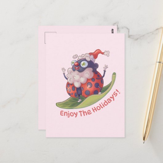 Santa Geniet van de Feestdagen Briefkaart (Voorkant / Achterkant in situ)