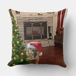 Santa German Shepherd Dog, kerstboom Kussen