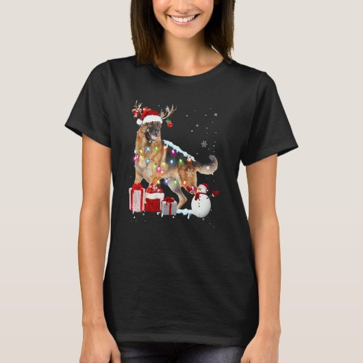 Santa German Shepherd Reindeer Christmas Lights  X T-shirt (Voorkant)