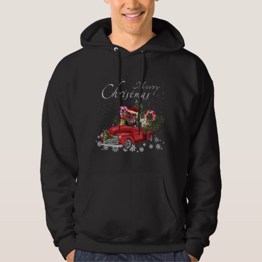 Santa German Shepherd Riding Red Truck Merry Chris Hoodie (Voorkant)