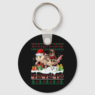 Santa German Shepherd Rijdend op Axolotl Christmas Sleutelhanger