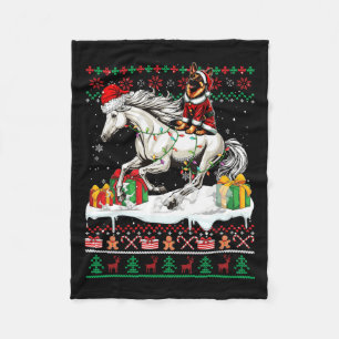 Santa German Shepherd Rijdend Paard Kerstzweet Fleece Deken