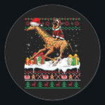 Santa German Shepherd Rijdende Giraffe Christmas S Ronde Sticker<br><div class="desc">Santa German Shepherd Rijdende Giraffe Kersttrui Eigenaar</div>