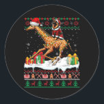 Santa German Shepherd Rijdende Giraffe Christmas S Ronde Sticker<br><div class="desc">Santa German Shepherd Rijdende Giraffe Kersttrui Eigenaar</div>