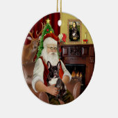 Santa-Gestreept Franse Bulldog Keramisch Ornament (Rechts)