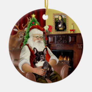 Santa-Gestreept Franse Bulldog Keramisch Ornament