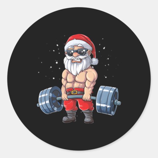 Santa Gewichtheffen Fitness Gym Deadlift Ronde Sticker (Voorkant)