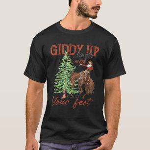 Santa Giddy Up Jingle Horse Pak je voeten Cowb T-shirt