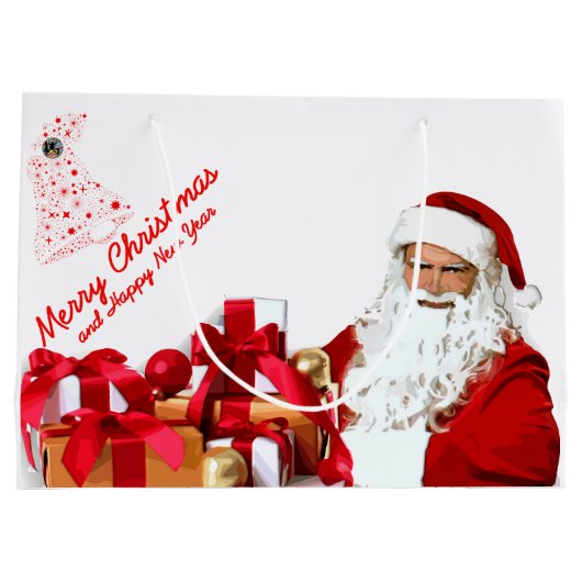 Santa Gift Bag - Groot, glanzend Large Cadeautasje (Achterkant)
