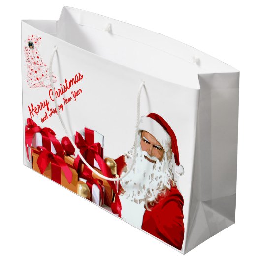 Santa Gift Bag - Groot, glanzend Large Cadeautasje (Achterkant Gekanteld)
