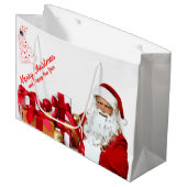 Santa Gift Bag - Groot, glanzend Large Cadeautasje (Voorkant Gekanteld)