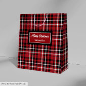 Santa Gift Bags Red Black Plaid Personalized Wrap Medium Cadeauzakje