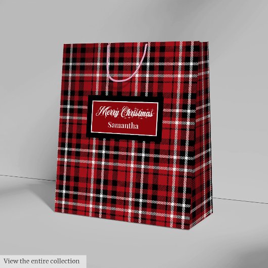 Santa Gift Bags Red Black Plaid Personalized Wrap Medium Cadeauzakje