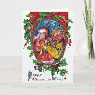 SANTA, GIFT SACK, TOYS HOLLYBERRY CHRISTMAS CROWN FEESTDAGEN KAART