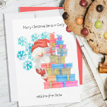 Santa Gifts en Snowflakes Cute Personalized Kinder Feestdagenkaart<br><div class="desc">Persoonlijke kerstKaart voor kinderen ... uit de Kerstman (bewerkbaar). Het ontwerp bevat een schattige illustratie van de kerstman die uit een stapel cadeaubonverpakte cadeaus kijkt en met sneeuwvlokken versierd is. De sjabloon is ingesteld om alle bewoordingen aan te passen aan de wensen van de klant. Het is geletterd met een...</div>