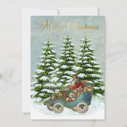 Santa Gifts in z'n auto Sneeuwbomen  FLAT Feestdagenkaart (Voorkant)