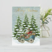 Santa Gifts in z'n auto Sneeuwbomen  FLAT Feestdagenkaart (Staand voorkant)