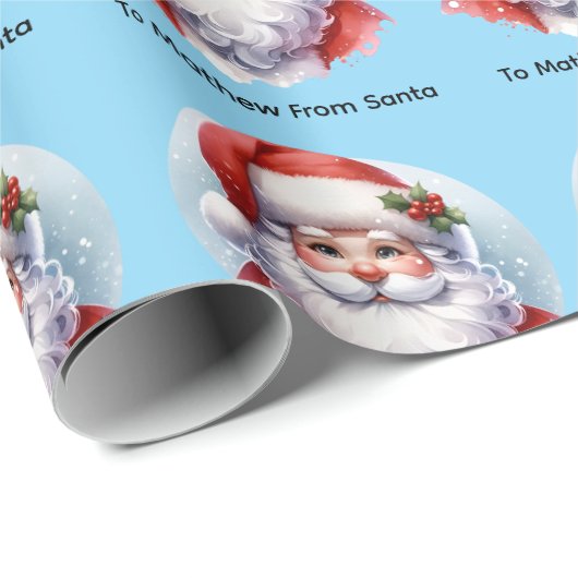 Santa Giftwrap with Personalized Name Blue Cadeaupapier (Rol Hoek)