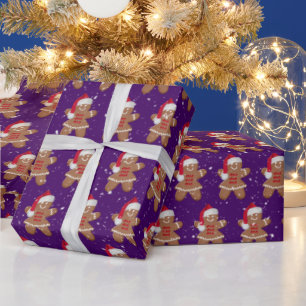 Santa Gingerbread Cookie Girl met sneeuwvlokken Cadeaupapier