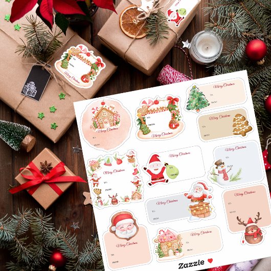 Santa Gingerbread House Holiday Christmas Gift Lab Sticker