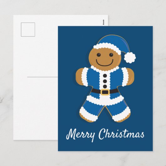 Santa Gingerbread Man Blauw | BRIEFKAART (Voorkant / Achterkant)