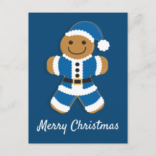 Santa Gingerbread Man Blauw   BRIEFKAART