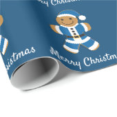 Santa Gingerbread Man Blauw | Inpakpapier (Rol Hoek)