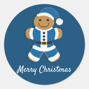 Santa Gingerbread Man Blauw STICKER