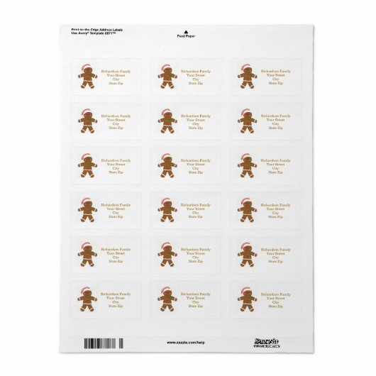Santa gingerbread man Kerstmis adreslabel Etiket (Full Sheet)
