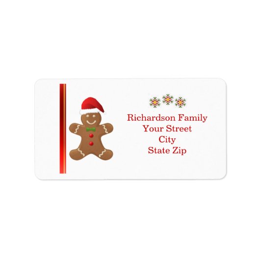 Santa Gingerbread man, sneeuwvlokken Christmas lab Etiket (Voorkant)