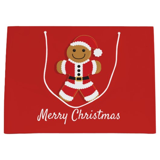 Santa Gingerbread Man Vakantie Kerstmis Large Cadeautasje (Voorkant)