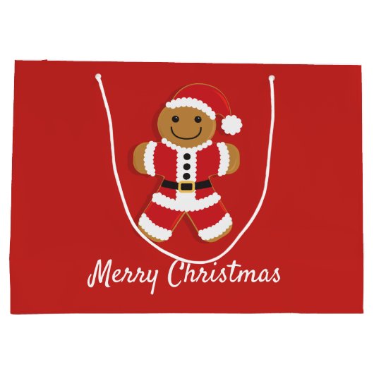 Santa Gingerbread Man Vakantie Kerstmis Large Cadeautasje (Achterkant)