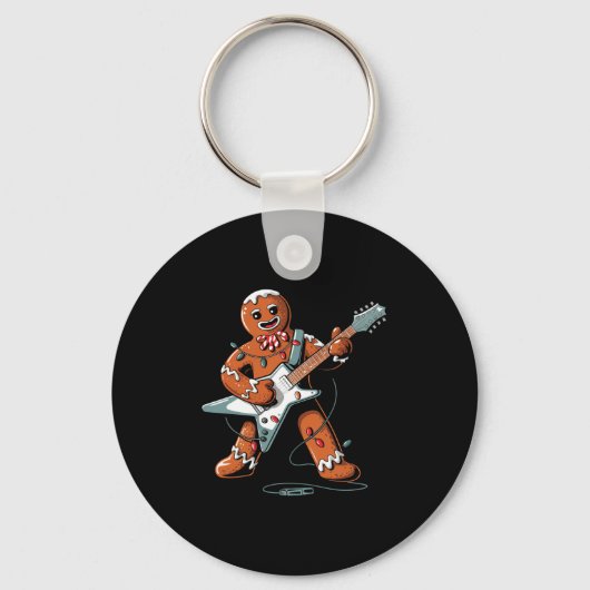Santa Gingerbread Playing Guitar Funny Christmas P Sleutelhanger (Voorkant)
