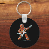 Santa Gingerbread Playing Guitar Funny Christmas P Sleutelhanger (Voorkant)