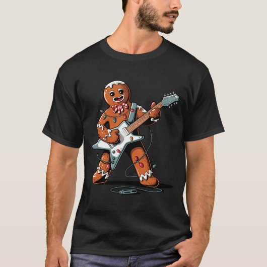 Santa Gingerbread Playing Guitar Funny Christmas P T-shirt (Voorkant)
