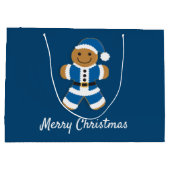Santa Gingerbrood Man Blue | Grote Gift Bag Groot Cadeauzakje (Achterkant)