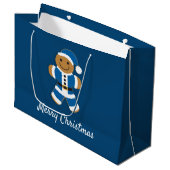 Santa Gingerbrood Man Blue | Grote Gift Bag Groot Cadeauzakje (Voorkant Gekanteld)