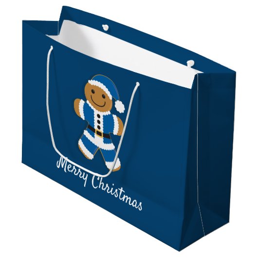 Santa Gingerbrood Man Blue | Grote Gift Bag Groot Cadeauzakje (Voorkant Gekanteld)