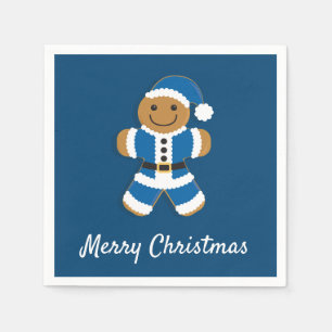 Santa Gingerbrood Man Blue   Papier Napkin Servet