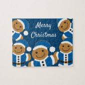 Santa Gingerbrood Men Cookie Blue Kerstmis Legpuzzel (Horizontaal)