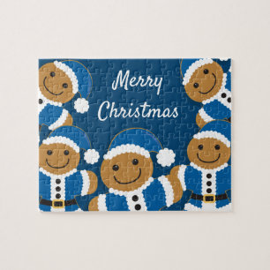 Santa Gingerbrood Men Cookie Blue Kerstmis Legpuzzel
