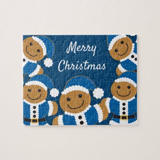 Santa Gingerbrood Men Cookie Blue Kerstmis Legpuzzel (Horizontaal)
