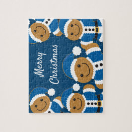 Santa Gingerbrood Men Cookie Blue Kerstmis Legpuzzel