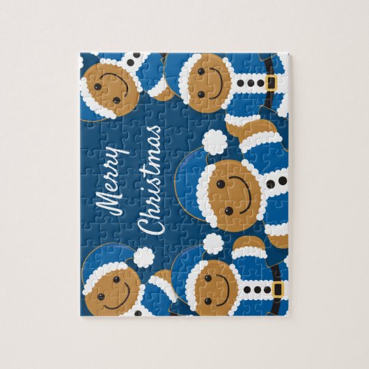 Santa Gingerbrood Men Cookie Blue Kerstmis Legpuzzel (Verticaal)