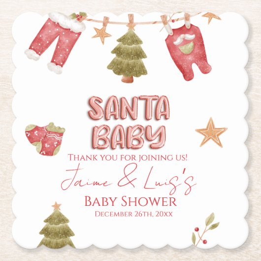 Santa Girl Boy Holiday Baby Shower   Kartonnen Onderzetters (Voorkant)