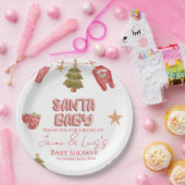 Santa Girl Boy Holiday Baby Shower Papieren Bordje (Feest)